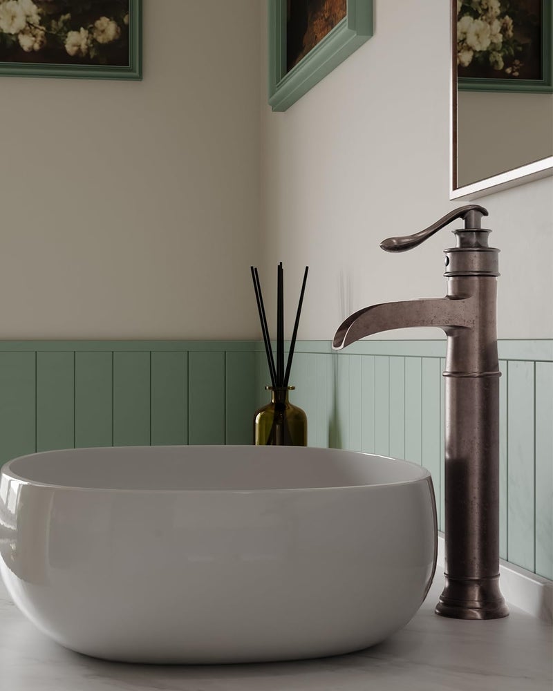 BWE Vessel Sink Faucet Waterfall Antique Copper Single Hole with Pop Up Drain Stopper Without Overflow and Supply Lines One Handle Vanity Basin Bath Sink Mixer Tap - Image 2